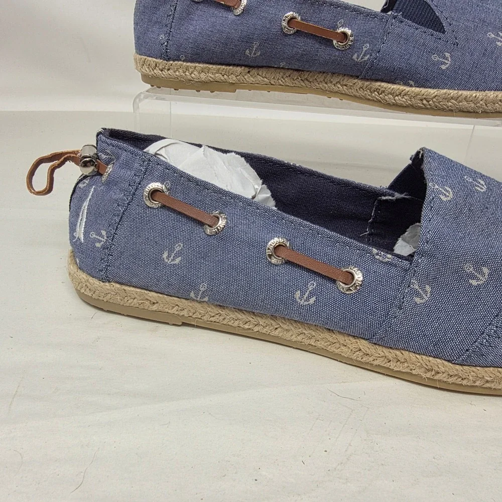 Nautica Rudder 2 Espadrille Flats Women 6 Blu Anchor Print Nautical Slip On Shoe